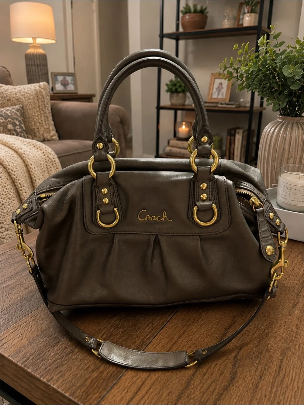 Coach Metallic Gold Leather Satchel with Gold Hardware